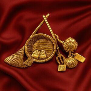 Danecraft Vintage Gold Garden Tools Pin Gardening Nature Lover Statement Jewelry